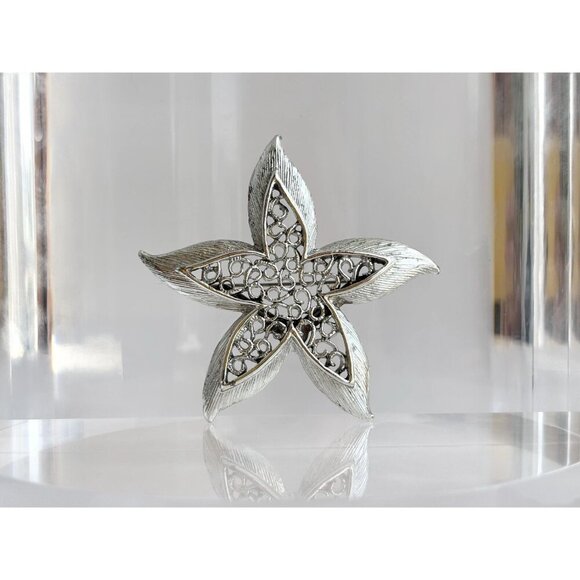 Gerry's Signed Silver T Faux Filigree Starfish Figural Vintage Brooch Lapel Pin - Picture 3 of 10